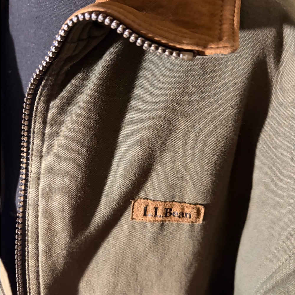 L.L. Bean Olive Green Bomber Jacket with Brown Collar - Picture 4 of 12